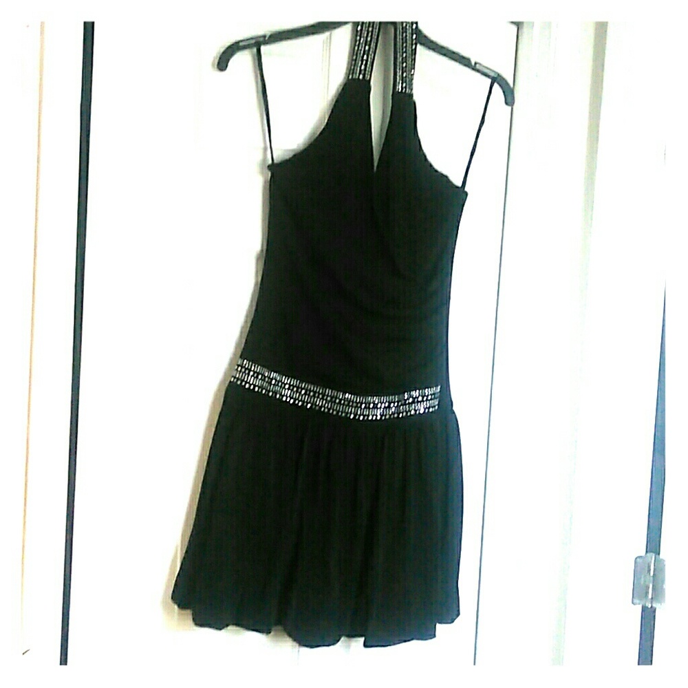 Black halter mini dress